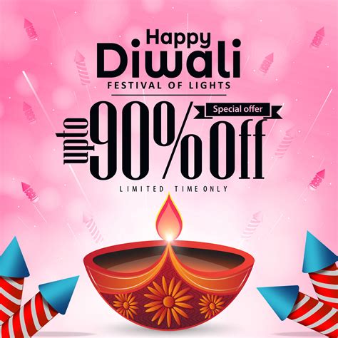 Diwali banner template design with diya and firecrackers background. Happy Diwali sale banner ...