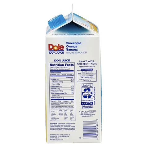 Dole Pineapple Orange Juice Nutrition Facts | Blog Dandk