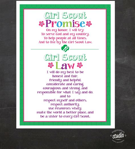 Girl Scout Promise and Law Printable Instant Download Girl