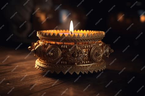 Premium AI Image | Diwali Diya on table Lit candle Diwali Background ...