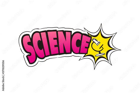 Logo for the Science school subject. Hand-drawn icon of microscope with title. Science emblem in ...