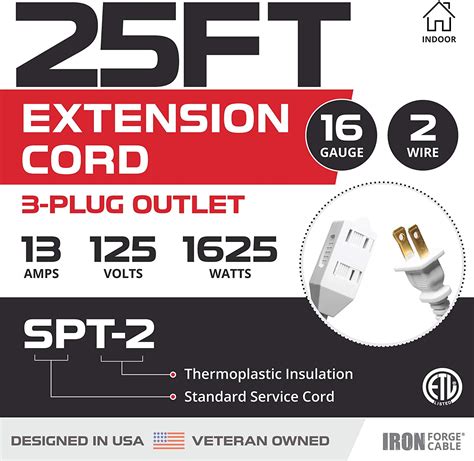 25 Ft White Extension Cord 2 Pack - 16/2 Durable Electrical Cable - iron forge tools