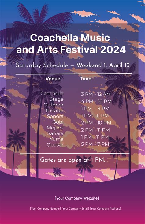 Coachella Saturday Schedule Template - Edit Online & Download Example | Template.net