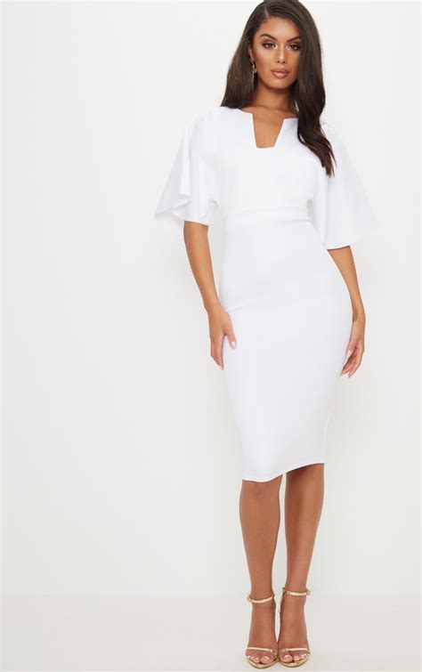 White Plunge Cape Sleeve Midi Dress | Dresses | PrettyLittleThing CA