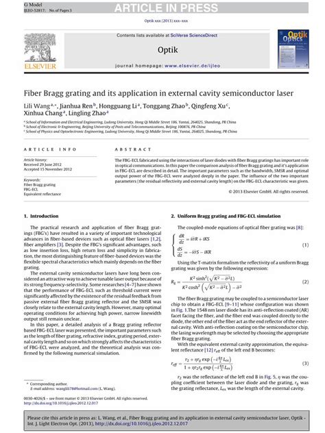 (PDF) Fiber Bragg grating and its application in external cavity ...