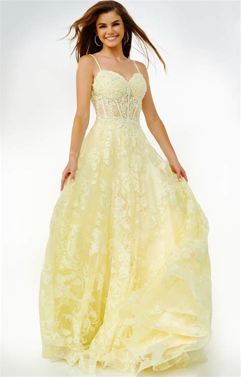 JVN06474 Yellow Corset Bodice A Line Prom Gown - JVN