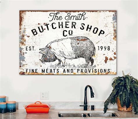 Butcher Shop Co Personalized Name & Date Kitchen Decor Sign - ToeFishArt