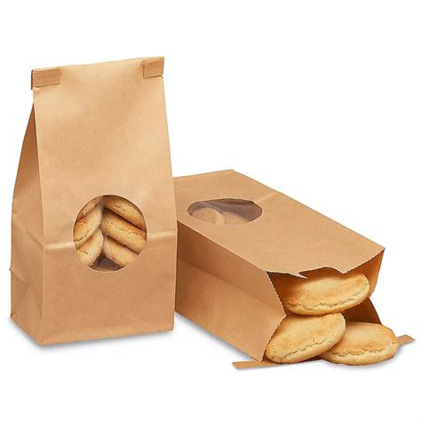 Bakery Bags - Window Front, 3 3/8 x 2 1/2 x 7 3/4", Kraft S-13249 - Uline