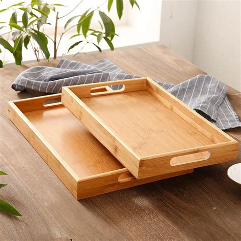 Rectangular Wooden Serving Tray Tea Cutlery Trays Storage Pallet Fruit Plate Decoration Food ...