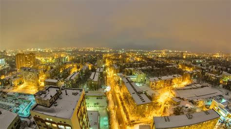 Kharkiv City From Above Night at Winter. Ukraine, Stock Footage | VideoHive