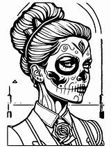 Female Gangster Sugar Skull Coloring Page · Creative Fabrica sketch template