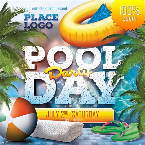 Pool Day Party Poster Template by FonDrakes | GraphicRiver