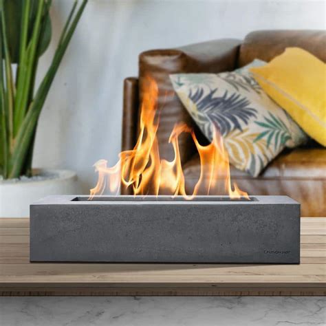 KANTE 18 in. L Concrete Rectangle Table Top Fire Pit Bowl, Portable ...