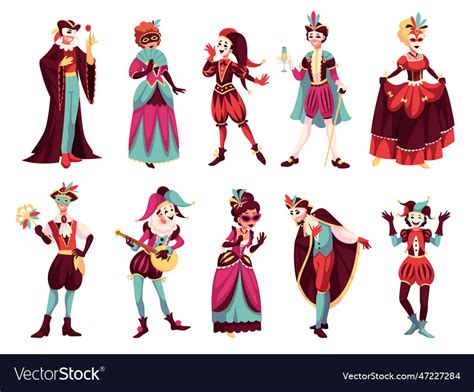 People in carnival costumes cartoon venice Vector Image