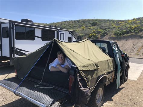 My pup tent and mattress set up for weekend trips. It’s nice and cozy in there. : r/vandwellers