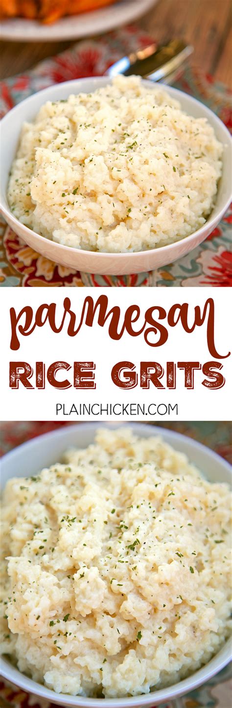 Parmesan Rice Grits - SO easy and delicious! Rice grits, chicken broth, half and half, butter ...