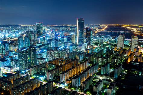 Seoul skyline at night stock photo. Image of south, commercial - 35584542