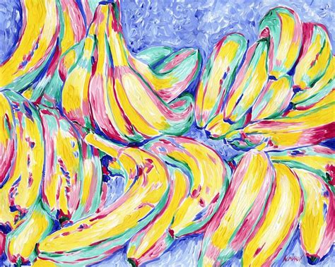 Banana painting Fruit original art Food wall art yellow Oil painting on canvas Pop art still ...