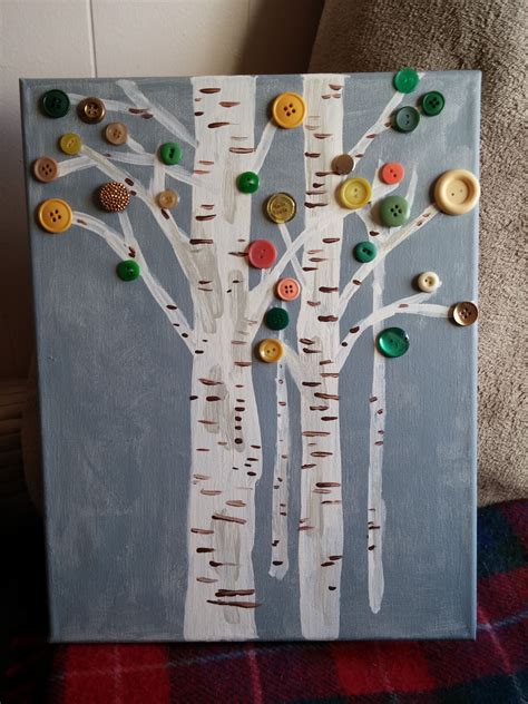 Button Tree art on canvas - I painted birch trees and hoped to do ...