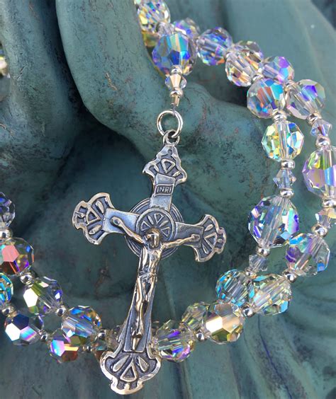 Shimmering Large Catholic Rosary with Swarovski AB Crystal | Etsy