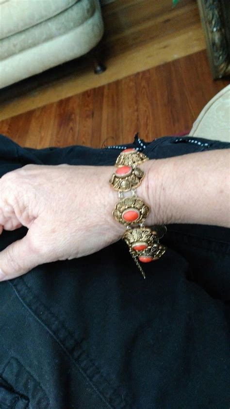 Antique Chinese Filigree Vermiel Silver Coral link Bracelet | #1901830927