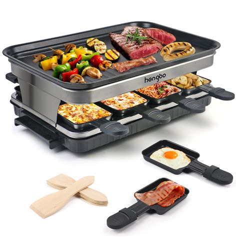 Buy Raclette Grill 8 Person Indoor Grill Machine 8 Mini Non Stick Grill Pan for Raclette Cheese ...