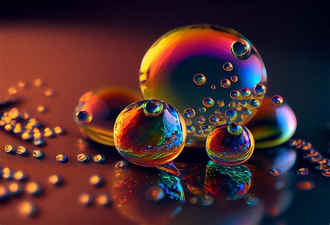 Premium Photo | Water drops filmed macro shot drop with iridescent gradient