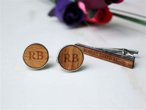 Personalized CuffLinks and tie clips, Wooden CuffLinks, Engraved Cuff ...