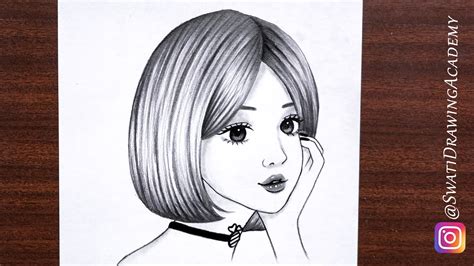 How to draw a girl with short hair - step by step || pencil sketch ...