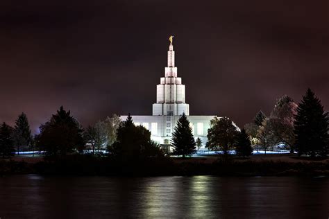 Idaho Falls Temple over the River at Night Photograph by David Andersen ...