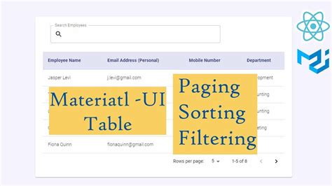 React Material UI Table with Paging Sorting and Filtering