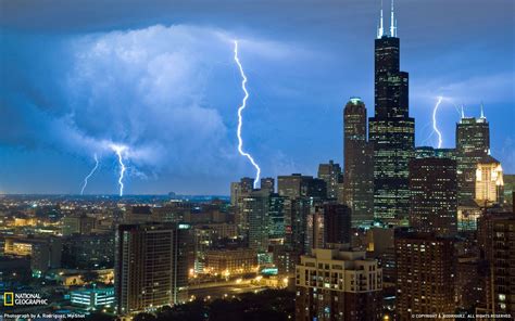 USA Chicago Illinois city skyscrapers lightning photo National ...