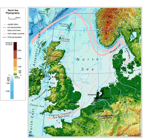 North Sea physiography (depth distribution and main currents) — European Environment Agency