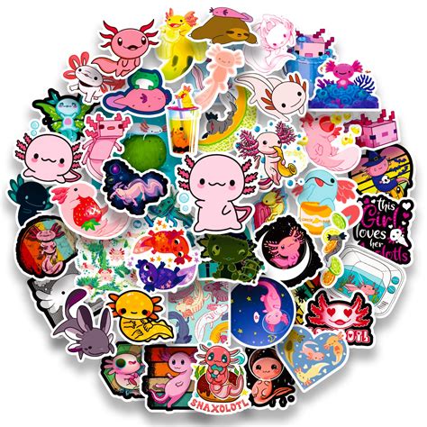 Axolotl Stickers,50 PCS Cute Axolotl Waterproof Stickers,Vinyl Stickers for Water Bottle,Laptop ...