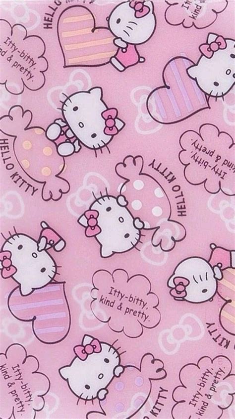 a pink hello kitty pattern with hearts and clouds on it's side, as well ...