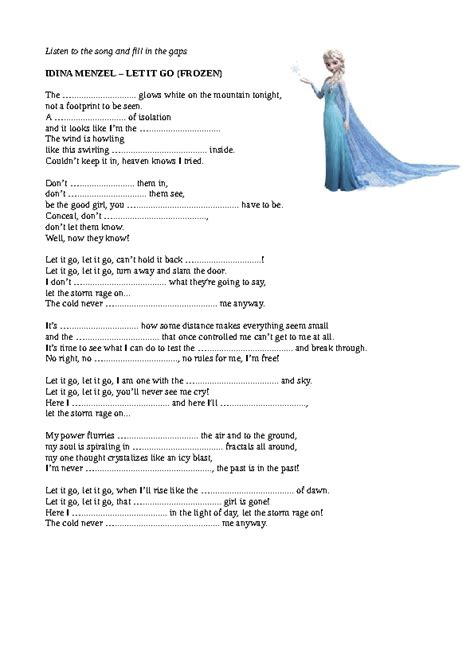 Song Worksheet: Let It Go by Idina Menzel ("Frozen" Movie)