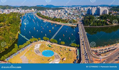 Aerial View of Jinju Namgang Yudeung Festival in Jinju City, Sou Editorial Photography - Image ...