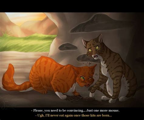 two cats standing next to each other in front of a cave with the caption, please, you need to be ...