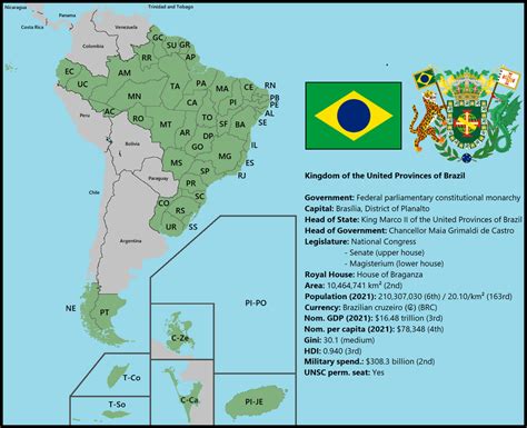 Alternate history map, flag, and coat of arms of Brazil. : imaginarymaps