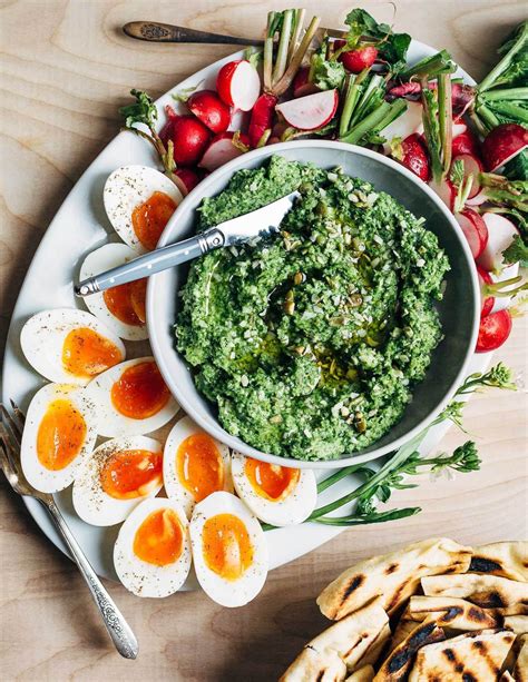 Green Garlic Pesto with Jammy Eggs and Radishes