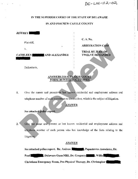 Delaware Answer to Superior Court Form 30 Interrogatories | US Legal Forms