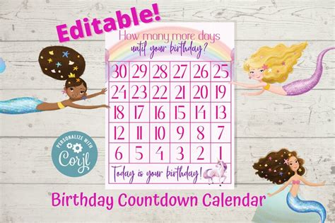 Birthday Countdown Calendar Birthday Calendar Template | Etsy