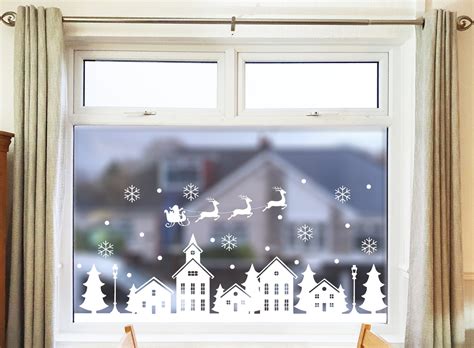 Christmas Window Decal Easy To Apply 4ft Wide Large Village | Etsy