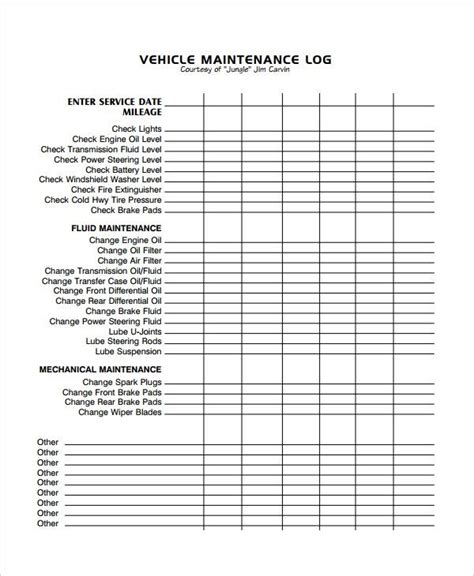 Maintenance Log Templates | 12+ Free Printable Word & Excel Samples, Formats, Forms | Vehicle ...