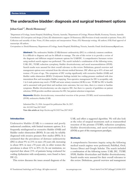 (PDF) The underactive bladder: Diagnosis and surgical treatment options