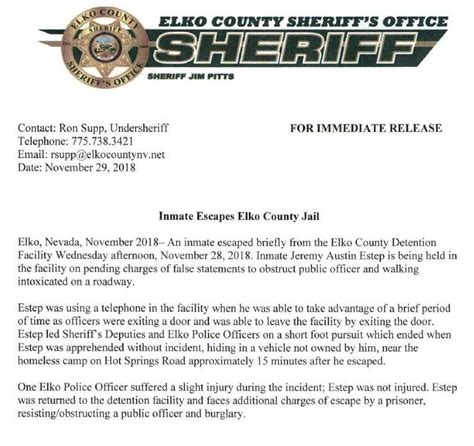 Press Release - Elko County Sheriff's Office | Facebook