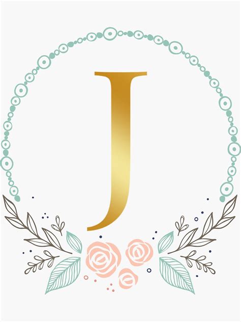 "Letter J monogram gold flowers" Sticker for Sale by Franja2 | Redbubble