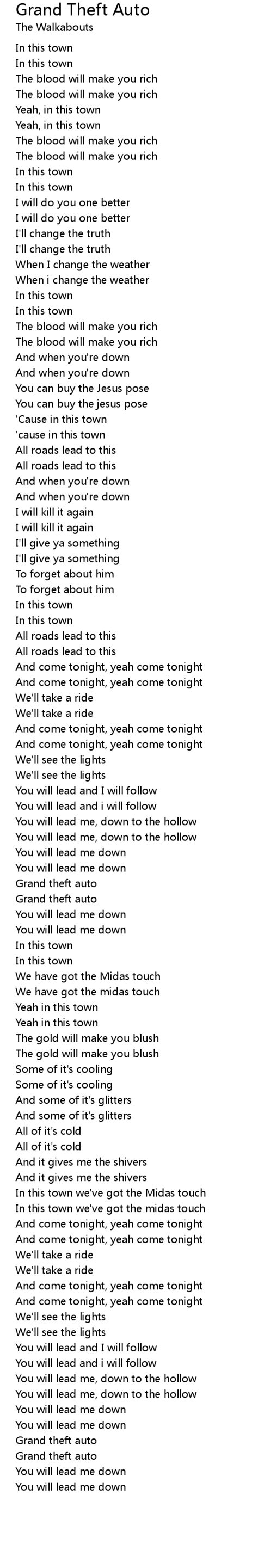 Grand Theft Auto Lyrics - Follow Lyrics