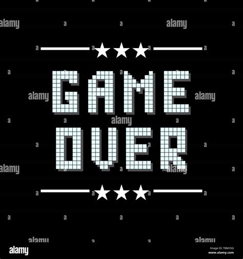 Retro Pixel Game Over Sign with Stars on Black Background. Gaming Concept. Video Game Screen ...