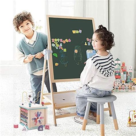 Art Easel for Kids, Wooden Double Sided Standing Kids Easel with Whiteboard & Chalkboard, Height ...